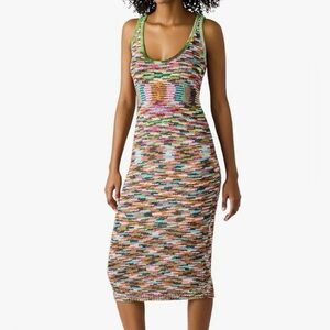 Steve Madden XS Reyna Dress - Multicolor Knit Tank Midi Dress - Green Trim NWT